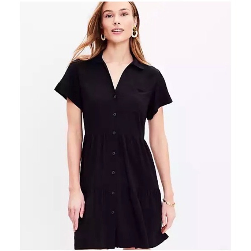 LOFT Tiered Pocket Black Short Sleeve Shirt Dress Size‎ XXL